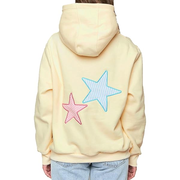 Womens Harajuku Patchwork Star Zip Up Hoodie Y2K Baggy Hoodie